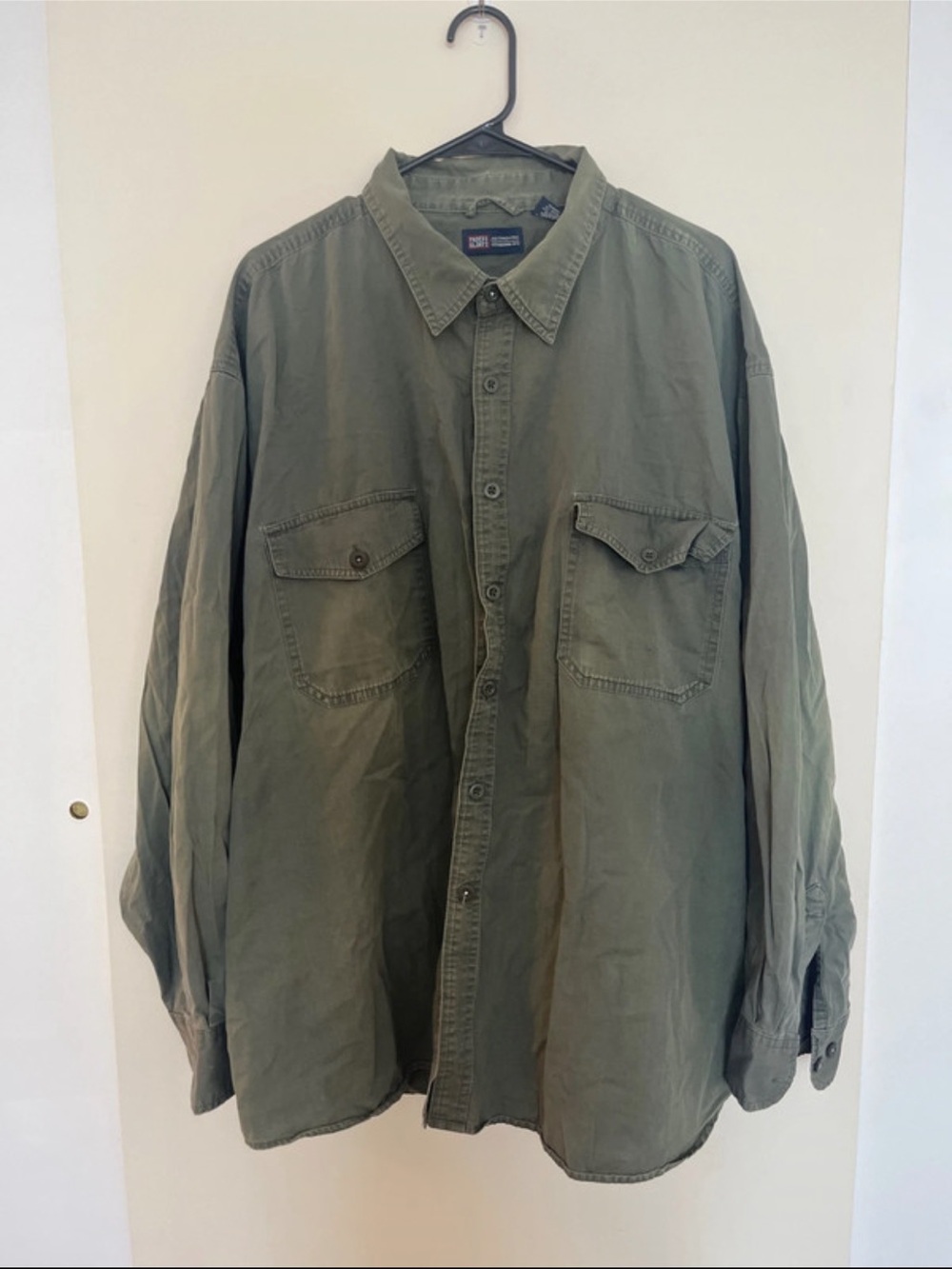 Men's Olive Green Utility Long Sleeve Shirt Lightweight Size 3XL